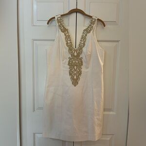 Lilly Pulitzer Resort White Sheath Dress with Gold Embroidery NWOT Size 12